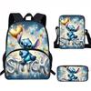 Stitch Kids School Backpack Set Elementary Students Oxford Fabric Ergonomic Design Printed Cartoon 3-Piece Bundle