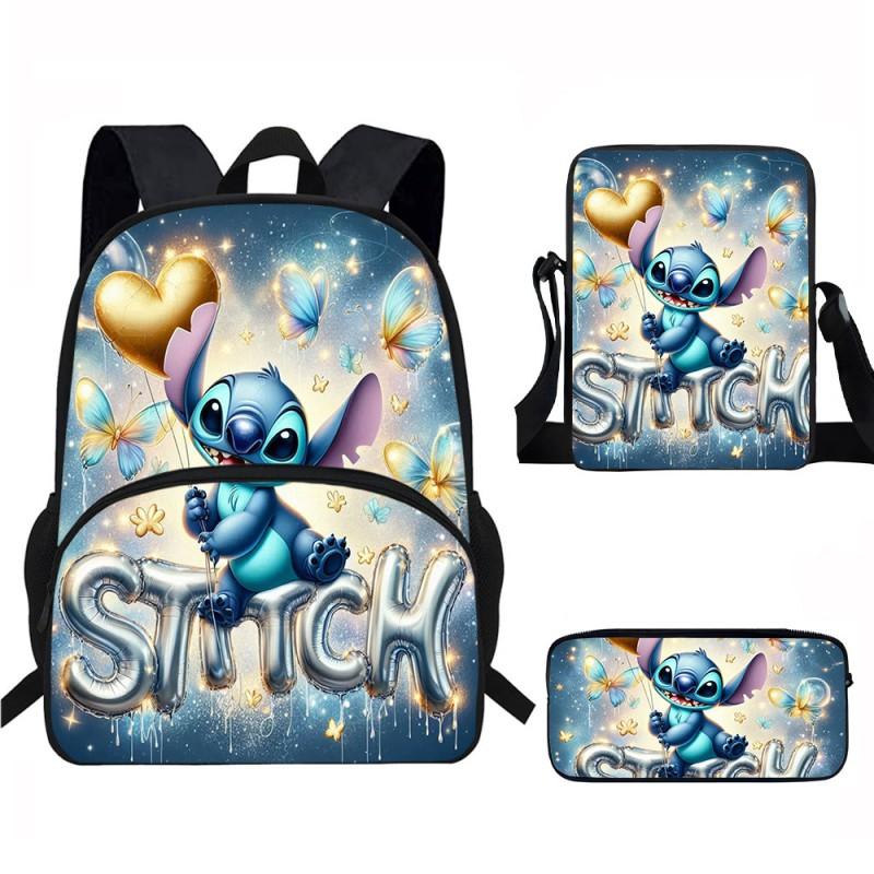 Stitch Kids School Backpack Set Elementary Students Oxford Fabric Ergonomic Design Printed Cartoon 3-Piece Bundle