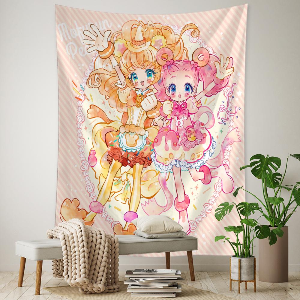 Cartoon Pink Anime Girl Tapestry Boho Kawaii Art Minimalistyczny Wiszący Na Ścianie Pokój Dziecięcy Wystrój Sypialni