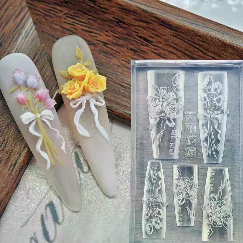 Flowers Rose Fashion High Quality Nail Silicone Relief Shape Nail Art Mold 3d Nail Decoration Nail Salon Accessories Manicure