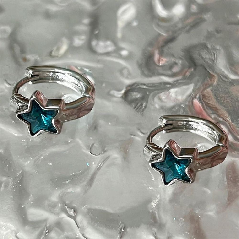 Fashion Blue Crystal Star Hoop Earring Simple Silver Color Round Earring For Women Fashion Party Jewelry Accessories Gift