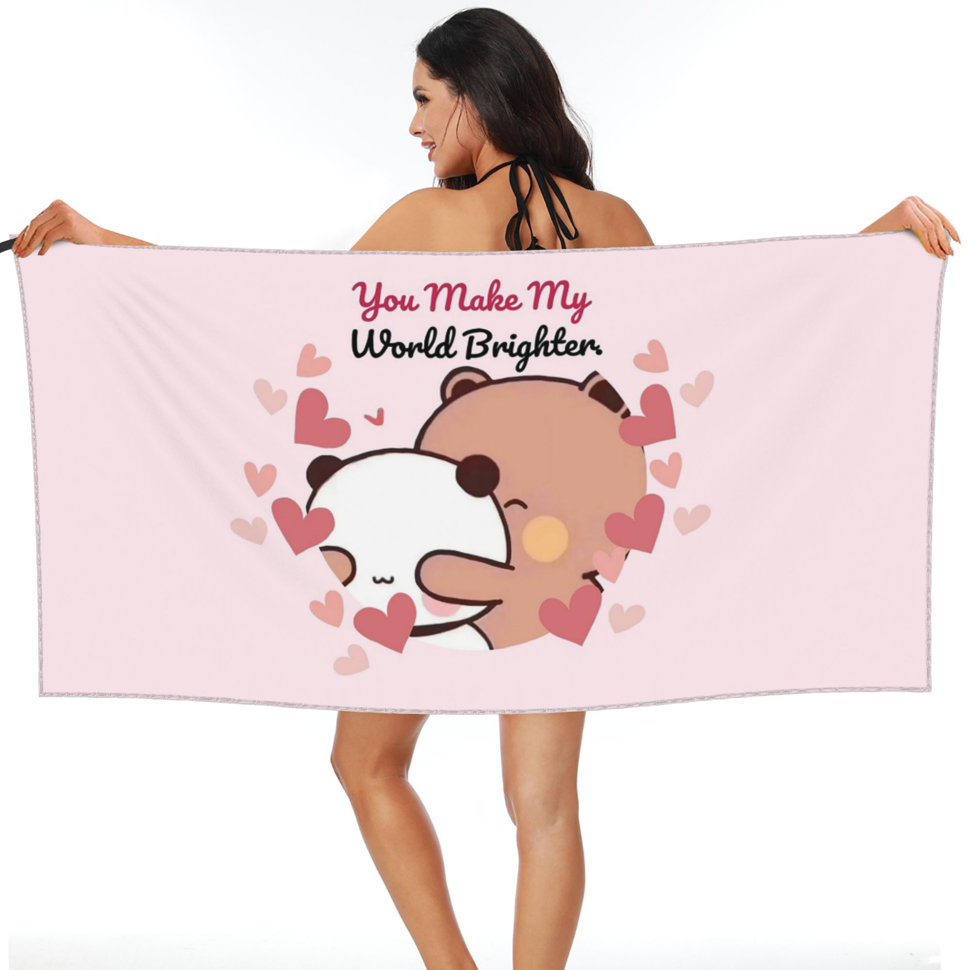

Panda Bear And Brownie True Love Happy Birthday BUBU DUDU Beach Towel Soft Microfiber Quick Dry Absorbent Quick Towels For Bath W30*H60(CM)