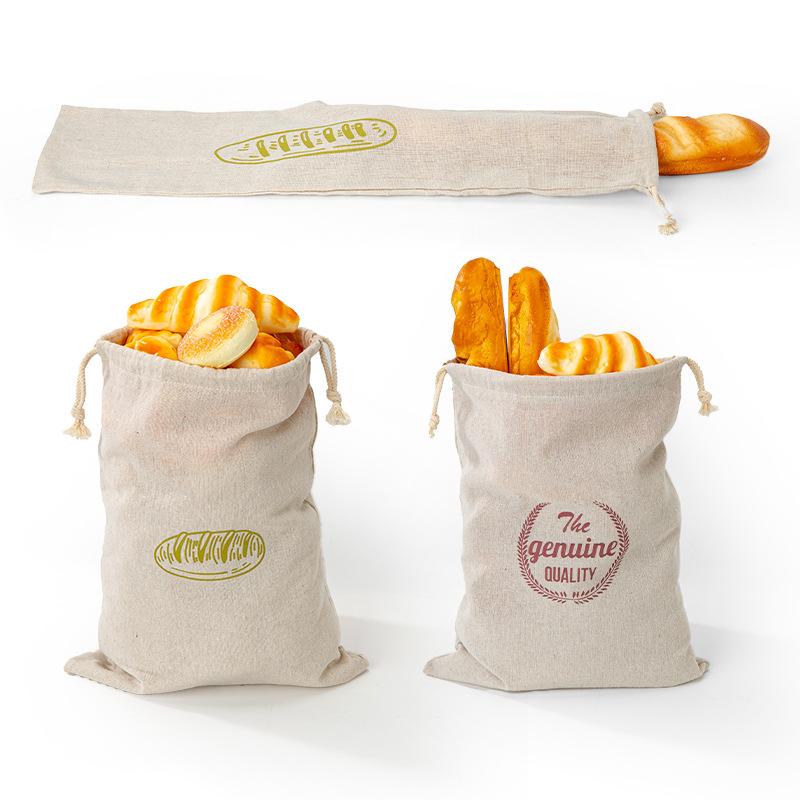 Leinen Brottasche Wiederverwendbare Baguette Baumwolle Kordelzug Aufbewahrungstasche Laib Selbstgemachtes Brot Frisch Ökologisch Freundlich Aufbewahrung Für Baguette