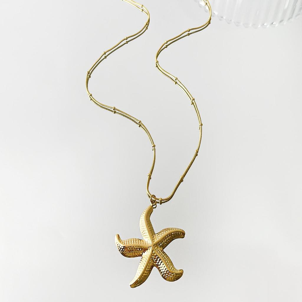 MHS.SUN Seestern Muschel Muschel Anhänger Halsketten Für Frauen Männer Edelstahl Trendige Kette Choker Strandparty Schmuck Sommer