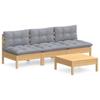 Vidaxl 4-Cz. Garden Lounge Set, Grey Cushions, Pine