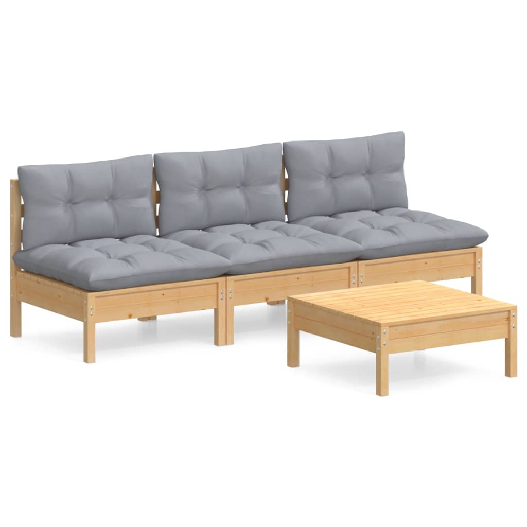 Vidaxl 4-Cz. Garden Lounge Set, Grey Cushions, Pine