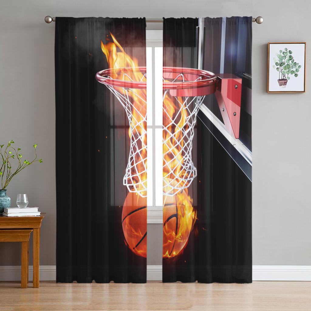 I Love Basketball Player Black Sheer Curtains for Living Room Modern Voile Curtain Bedroom Tulle Curtains Window Drapes Decor