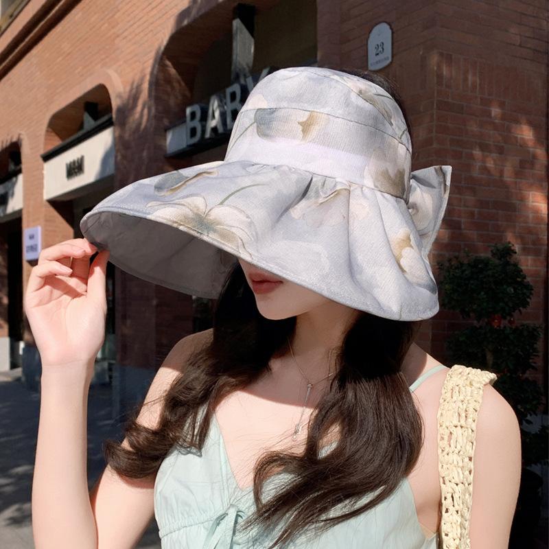 Fisherman's Hat Children's Summer Large Brim Thin Breathable Sun Hat Outdoor Vacation Elegant Flower Empty Top Sun Protection Hat