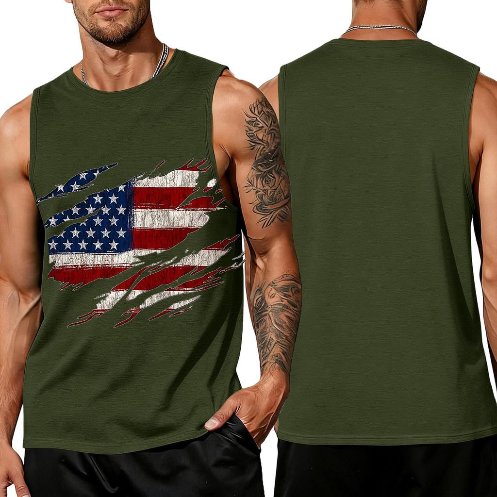 Men's Sleeveless Tank Top Casual Loose Fit Summer Daily Wear Muscle Shirt with Flag Graphic Print Lightweight Breathable Fabric