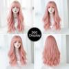PERRUQUES Perruque rose longue ondulée pour femmes Fête quotidienne Perruques de cheveux synthétiques d'aspect naturel avec frange moelleuse 24 pouces