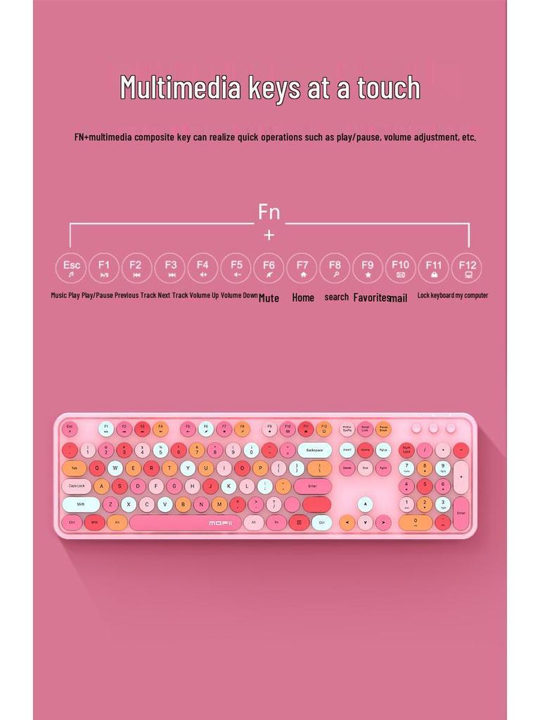 Skyreach Cute Punk Colorful Lipstick Wireless Keyboard & Mouse Set for Girls’ Office