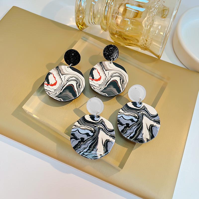 Cartoon Retro Chinese Ink Wash Style Geometric Round Stud Earrings