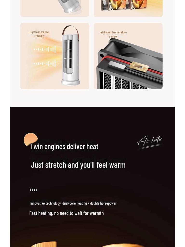 Energy-Efficient Mini Desktop Heater - Fast Heating, Anti-Dump, Ideal for Home & Office Use.