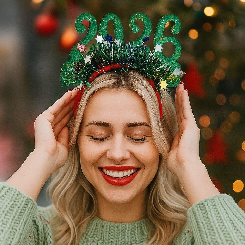 Colorful 2026 New Year Headbands Number Glitter Headwear Star Strip Headband  Christmas Party