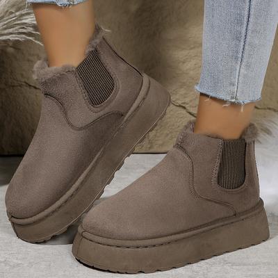 Moda Invierno Mujer Felpa Corta Cálidas Botas de Nieve Zapatos Casuales Nuevas Ante Piel Botines Chelsea Plataforma Plana Zapatos de Dama Botas