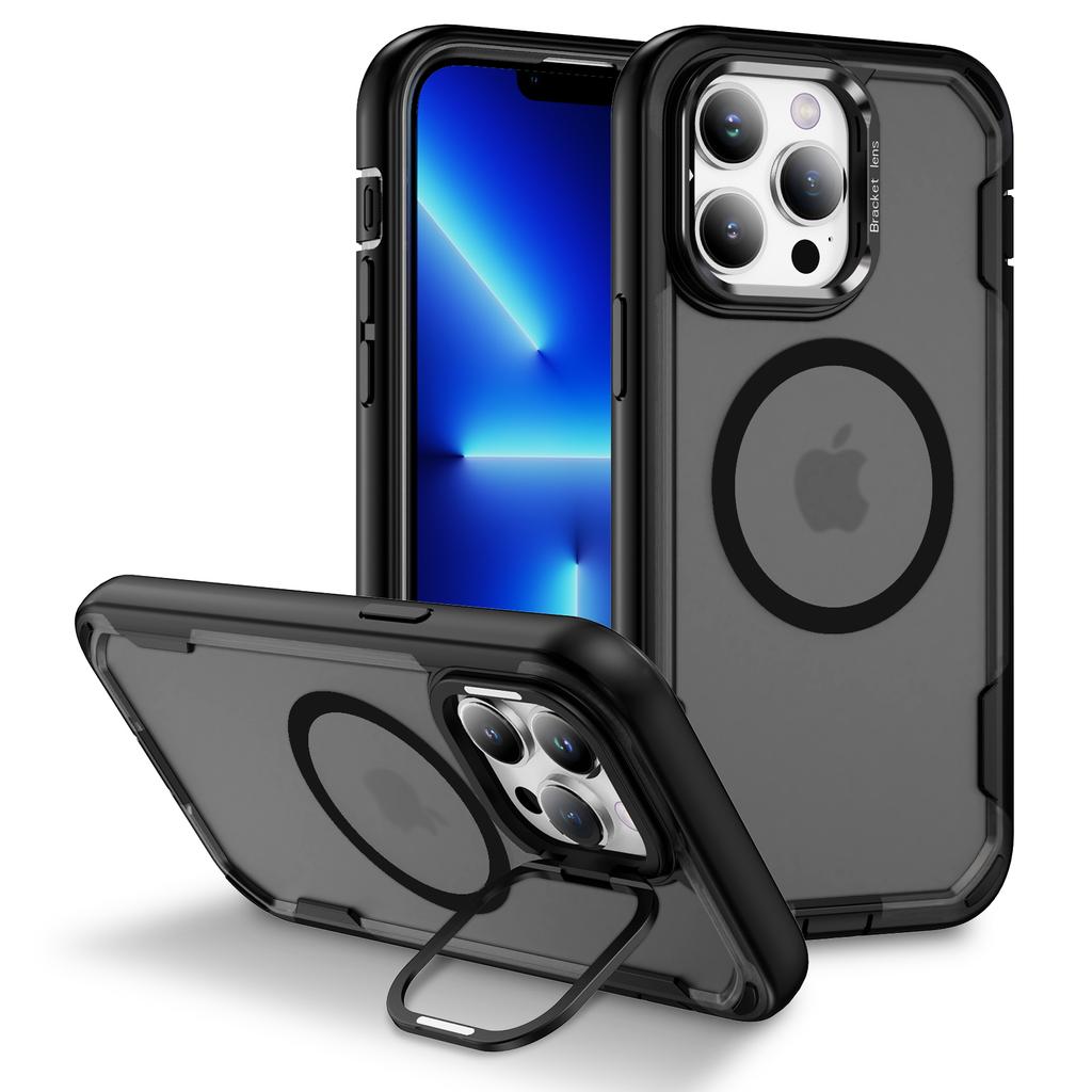 For iPhone 13 Pro Max Case Compatible with MagSafe Lens Frame Kickstand TPU+PC Shockproof Phone Cover