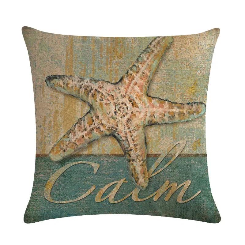 Newest Fashion Conch Starfish Shell Marine Life Linen Pillowcase Office Sofa Decorative Cushion Cover