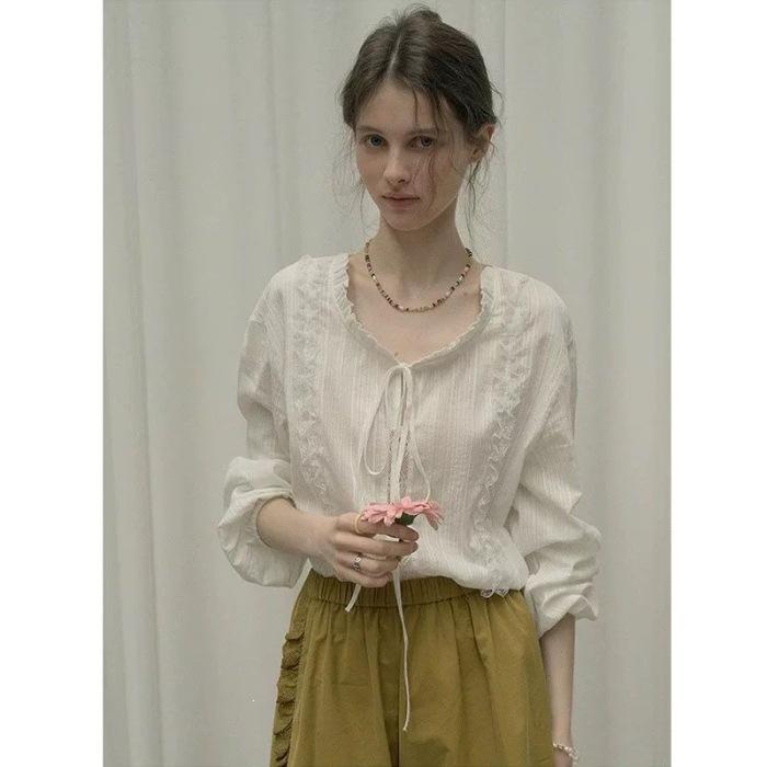 Lace Lace Collar White Shirt Women s Summer Fashion French Simple Design Casual Loose Shirt S