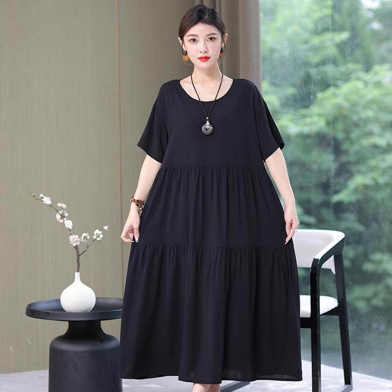 Plus Size Floral Dresses for Women  Oversize Loose Short Sleeve Summer Long Dress Middle-aged Women Summer Sundresses