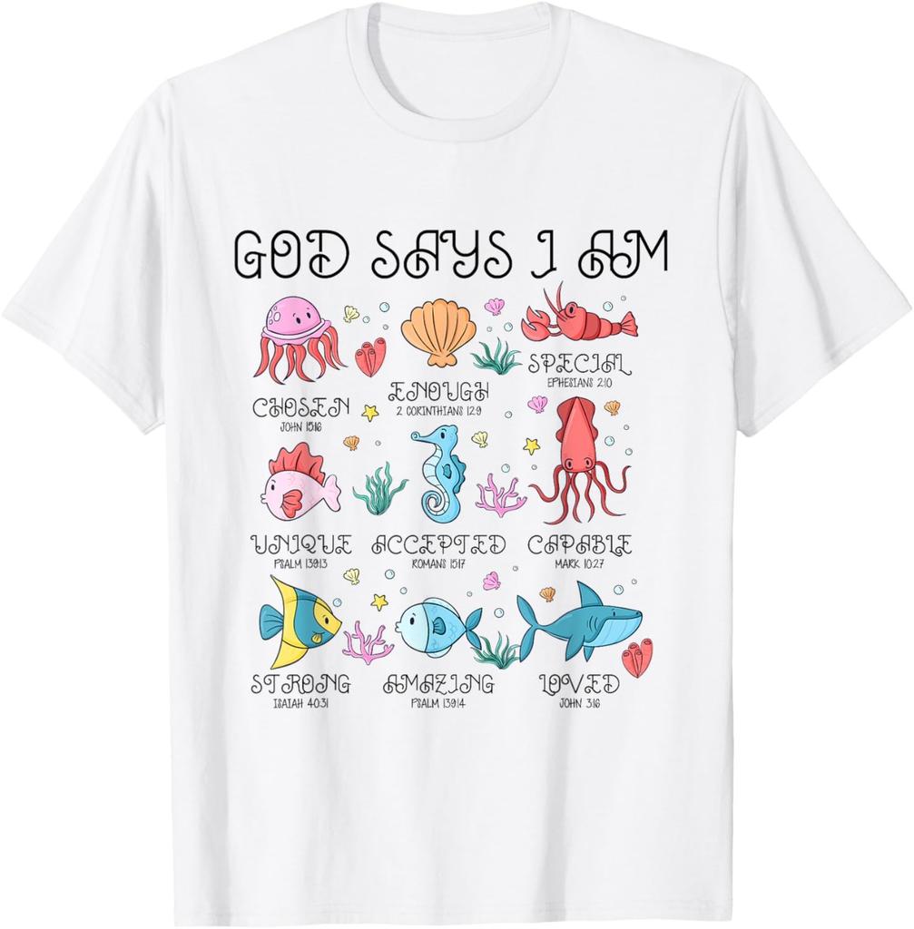 God Says I Am Christian Bible Verse Sea Animals Boys Girls T-Shirt