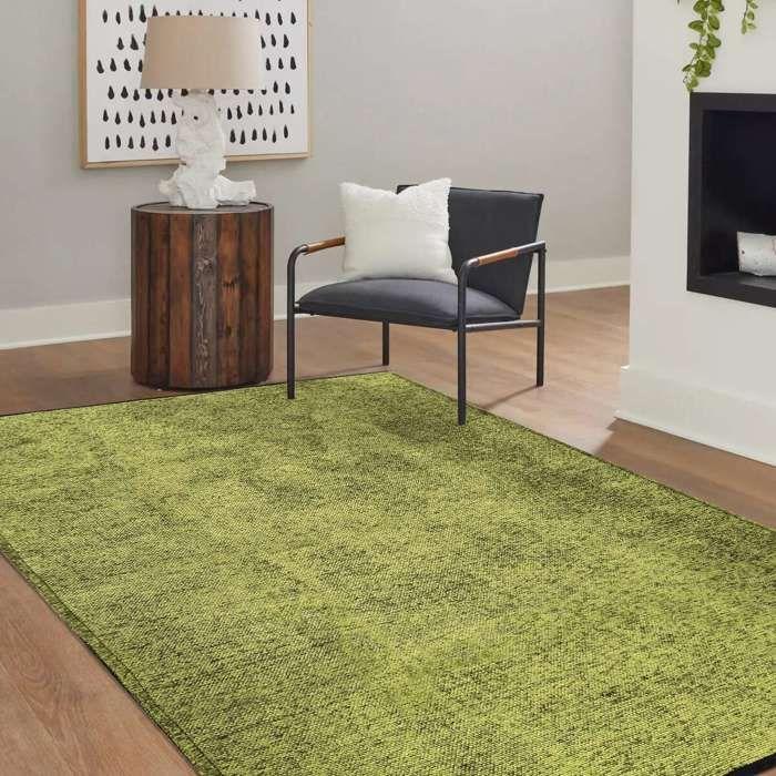 Obývací koberec z bavlny a polyesteru, pratelný, s plochou vazbou, zelený, 80x150