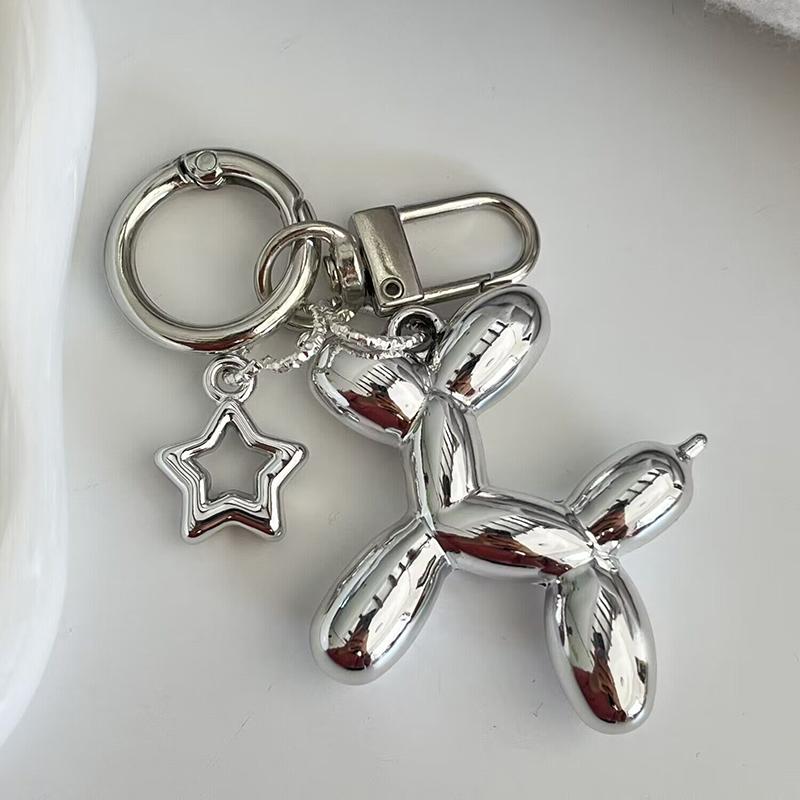 2024 Cute 3D Star Balloon Dog Keychain for Car Keys Iphone Accessories Trendy Heart Keyring Women Handbag Bag Pendant Key Chains