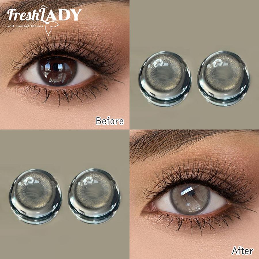 FreshLady 1 çift 2 adet 14.0mm Yıllık Tek Kullanımlık %40 Su kahverengi&gri Miyopi Kontakt Lensleri Doğal ve Rahat Renkli Kontakt Lensler