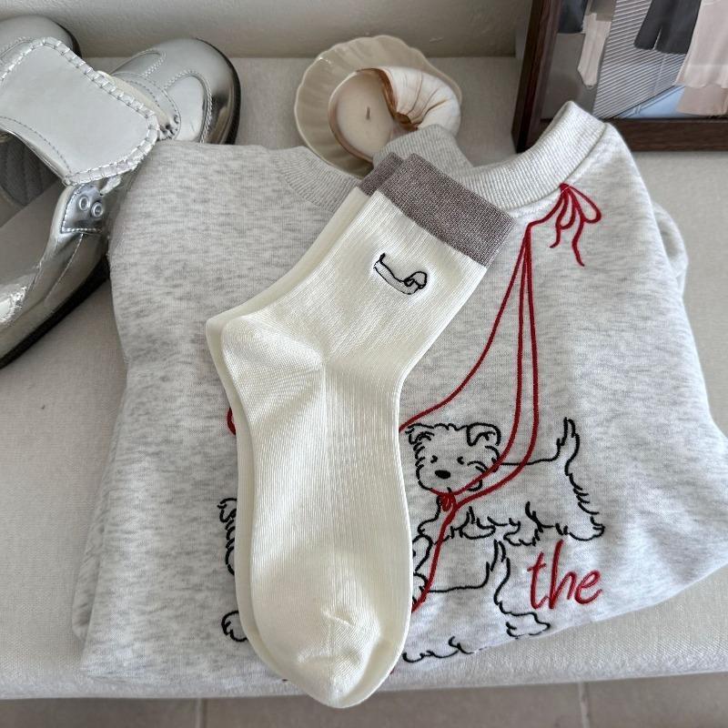 Women's New Fall Color Embroidery Cute Cartoon Dachshund Preppy Boneless Tube Pile Socks