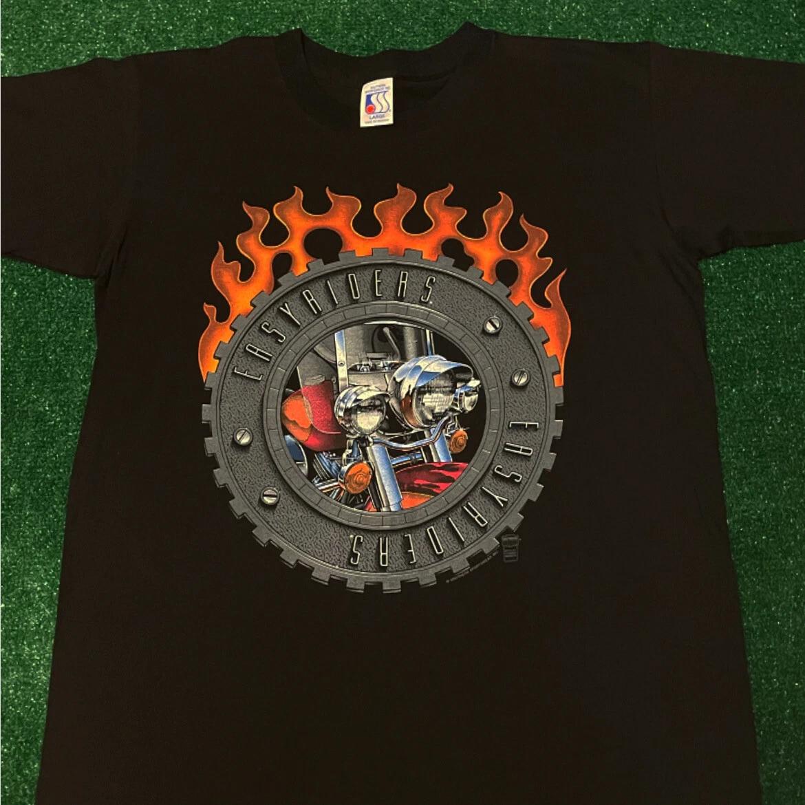 Vintage 90s Biker EasyRiders Bike Week 1995 Daytona Flames VTG Shirt Mens XL S