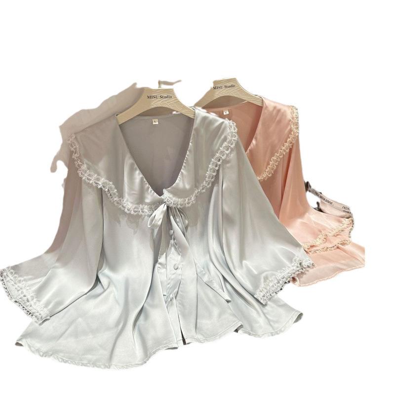 [Girl Yu Nian] Court style sweet French pure desire wind summer ice silk lace pajamas loungewear