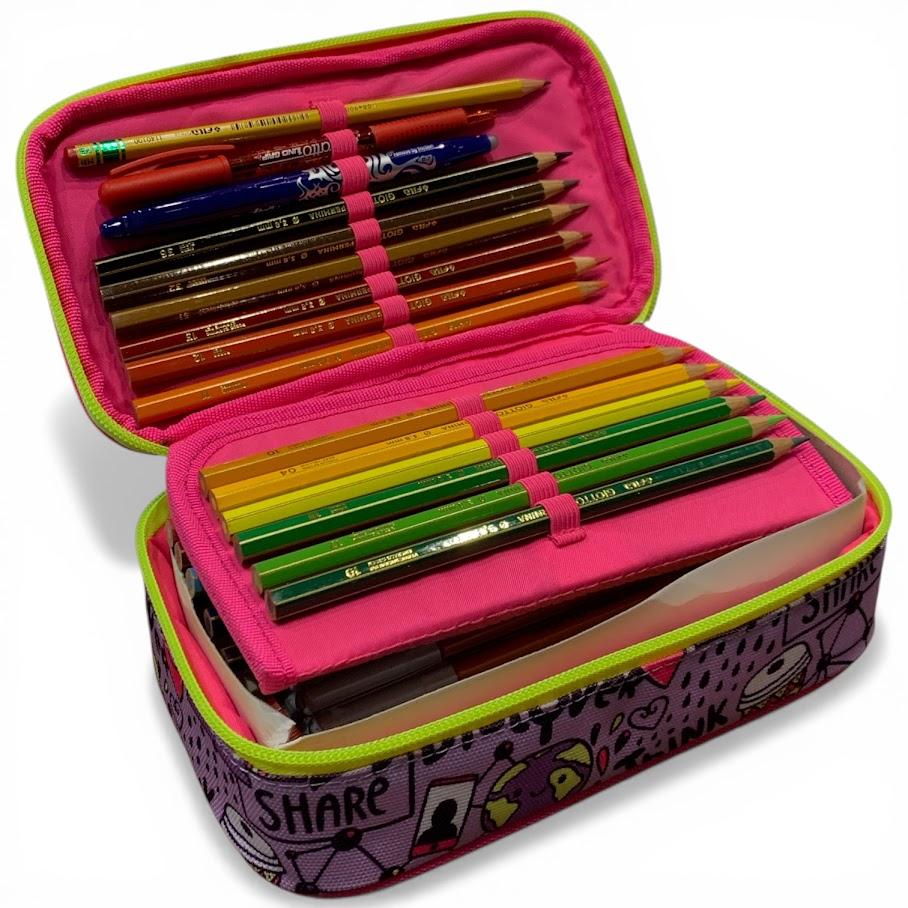 Sj Gang Girls' School Pencil Case - Set with Crayons, Markers and Pens