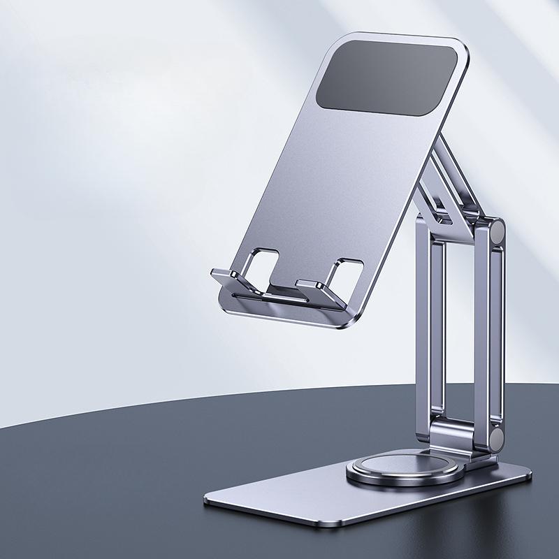 Ny aluminiumslegering roterende sammenleggbar mobiltelefonholder desktop metall to-akse støtte lazy tablet holder