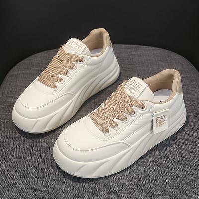 Zapatos Blancos de Plataforma Zapatos de Mujer Principios de Primavera Nuevos Zapatos de Tablero con Altura Versátiles Zapatos Casuales de Cuero Zapatos Deportivos de Mujer