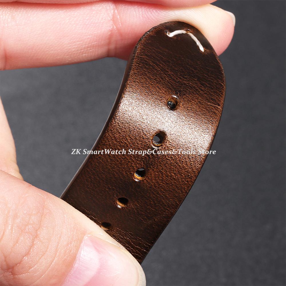 Handmade Retro Oil Wax Genuine Leather Calfskin Strap Quick Release 18mm 19mm 20mm 21mm 22mm 24mm Women Watch Band Accessories