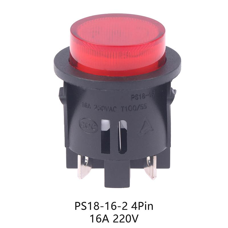 Red Push Button Switch 4 Pins Touch Power Switch Round Rocker Switch Ps18-16-2