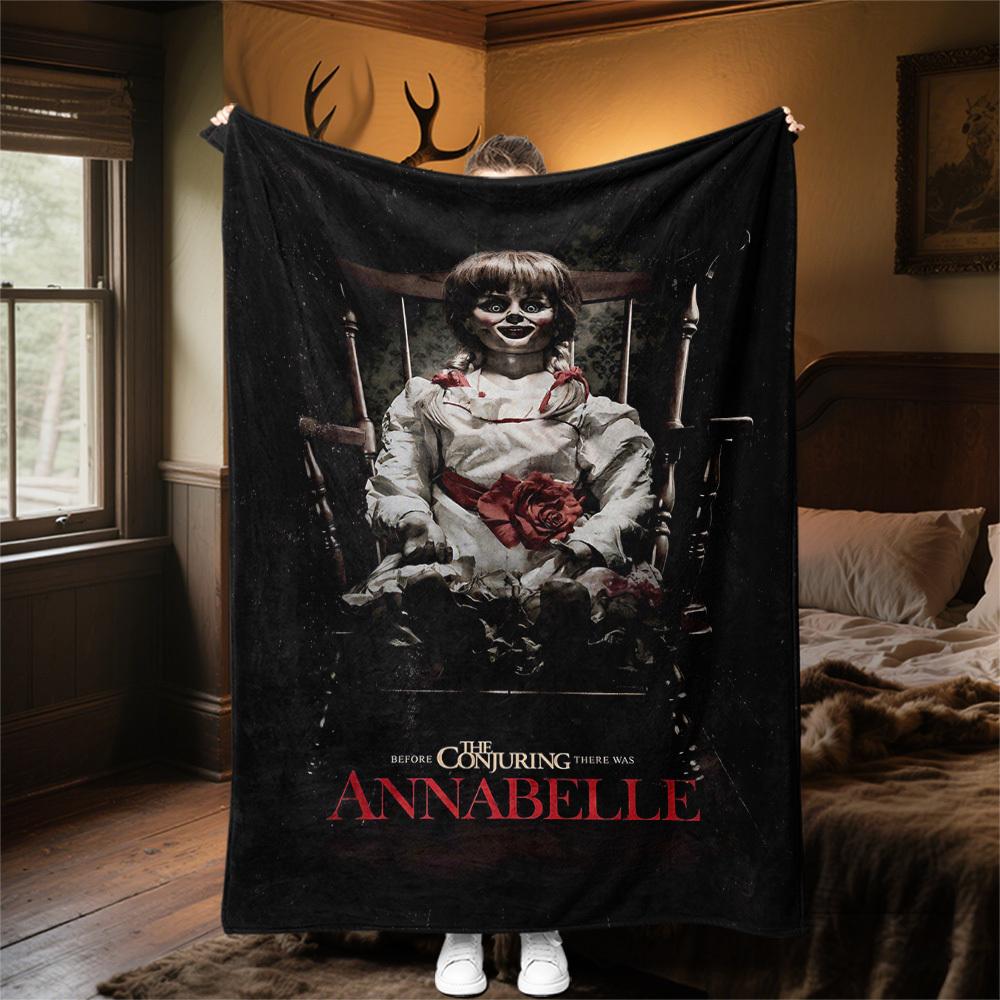 1pc ANNABELLE CONJURINGOutdoor Flannel Blanket Soft Plush Decor for Picnics, camping,Bedroom, Playroom, or Lunch Break, Perfect Gift
