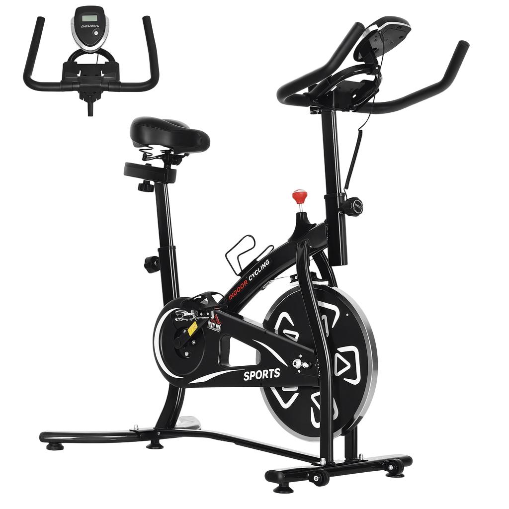 Indoor Stationary Exercise Bike 6kg Flywheel Fitness Cardio Workout Bike Trainer for Home Gym w/ Adjustable Resistance LCD Monitor Pad and Bottle