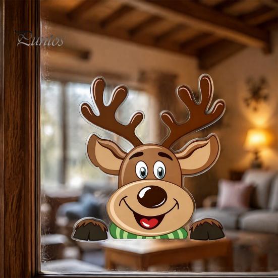 Holiday Window Clings Christmas Static Clings, Peeking Santa Reindeer Stickers, Reusable Winter Art No?Glue Cartoon Decals for Indoor?Outdoor