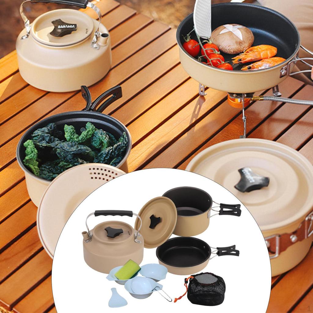 Camping Cookware Set Cooking Pot Portable Folded Handle Multipurpose Kettle Fry Pan for