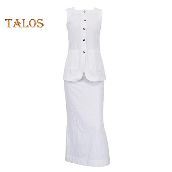 

Женский повседневный костюм с квадратным воротником, без рукавов, жилет с длинной юбкой, летний одинаковый комплект для вечеринки, офиса, повседневной одежды L белый