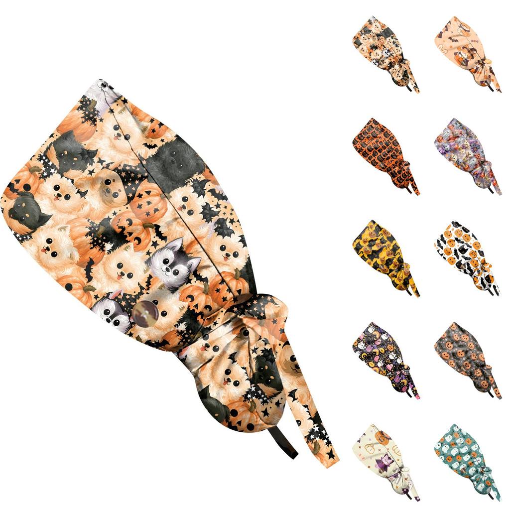 Women's Fashion Halloween Print Ponytail - Multipurpose Work Shower Scrub Hat for