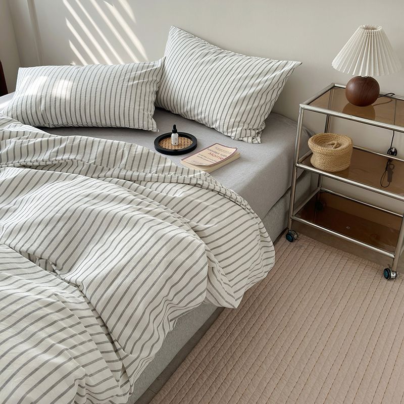 Class A Maternal And Infant Grade Unprinted Wind-Dyed Cotton Washed Cotton 4Pcs Set, Skin-Friendly Sleeping Naked Cotton 100 Cotton Quilt Cover