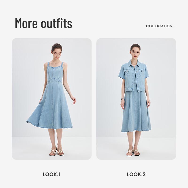 Navigare Women's Retro A-Line Denim Suspender Dress