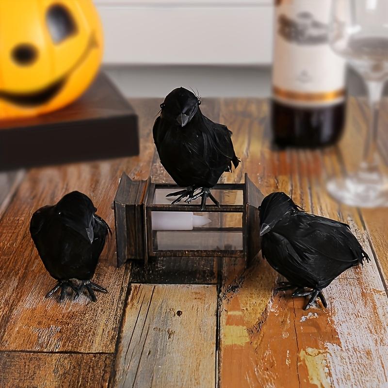 3pcs Realistic Black Raven Set with Lifelike Artificial Feathers | Authentic Vintage Style Halloween Terror Party Decor Props