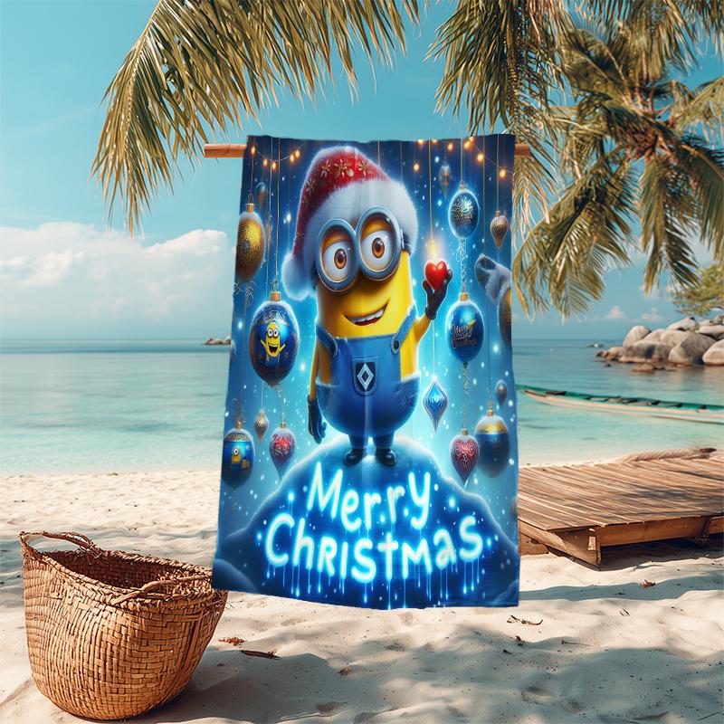 1Pc Christmas Minions Celebration Beach Towel Microfiber Beach Towel Thin Absorbent For Beach Swimming Yoga Bath Sports