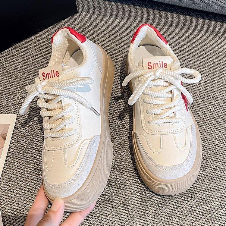 Fall New White Shoes Women's Leather Muffin Soft Bottom Star Pattern Sneakers Simple Casual Sneaker Women's