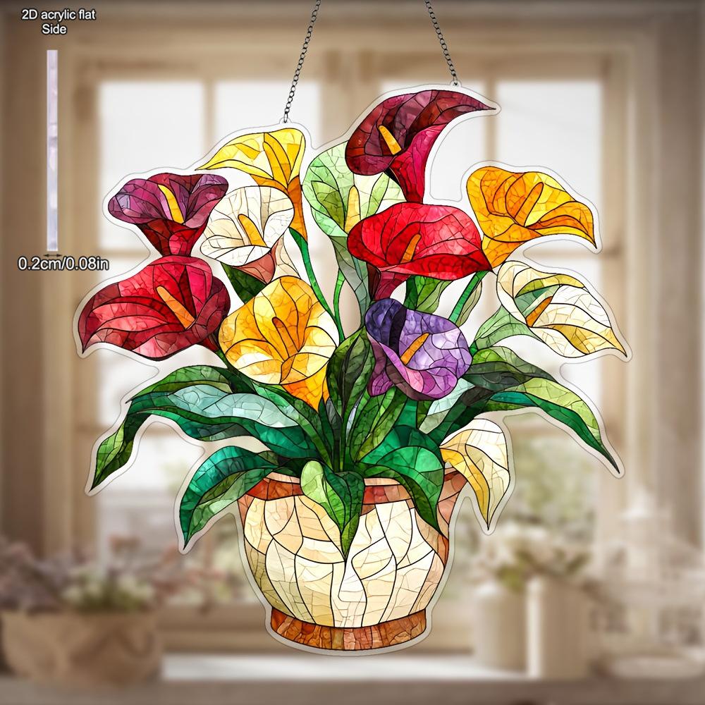 Pretty Floral Pendant Decor Indoor Window - Floral Window Suncatcher Acrylic Decoration, Four Seasons Decoration, Novelty Home Decor