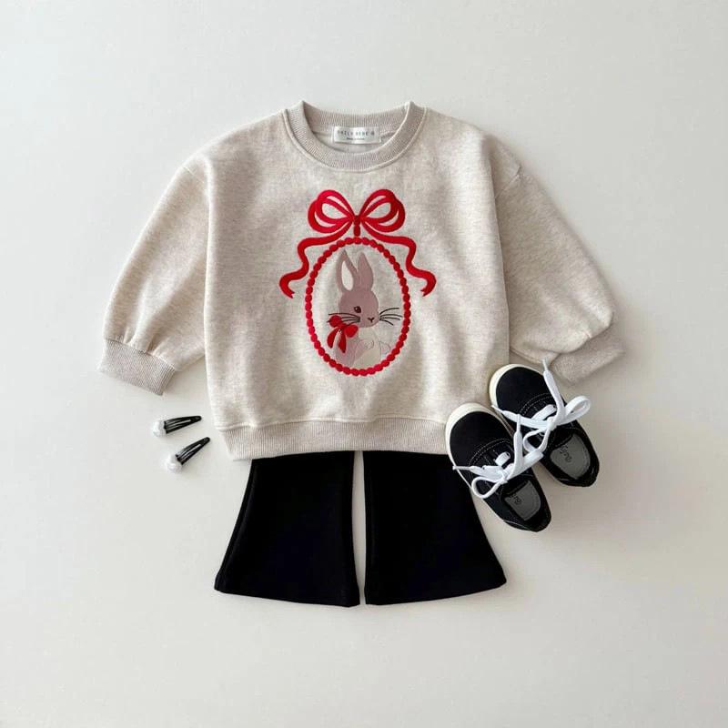 Embroidered Bow Bunny Hoodie for Little Girls - Autumn Pullover Top