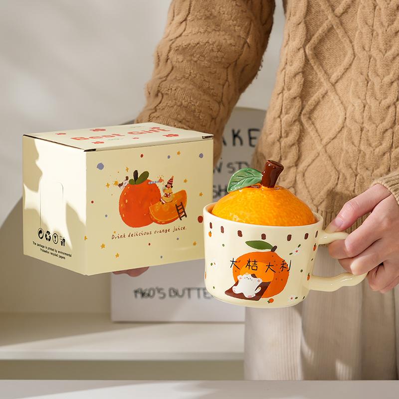 High-Value Ceramic Cup With Lid, Cute Office Couple Water Cup Gift Box, Creative New Year'S Souvenir