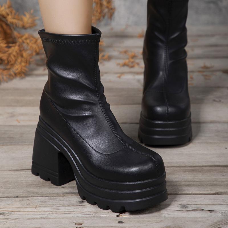 Fashion 2025 New Fashionable Short Boots for Women,square Toe Waterproof Platform,high Heels,thick Soled Women's Boots 35-43 Botas Mujer